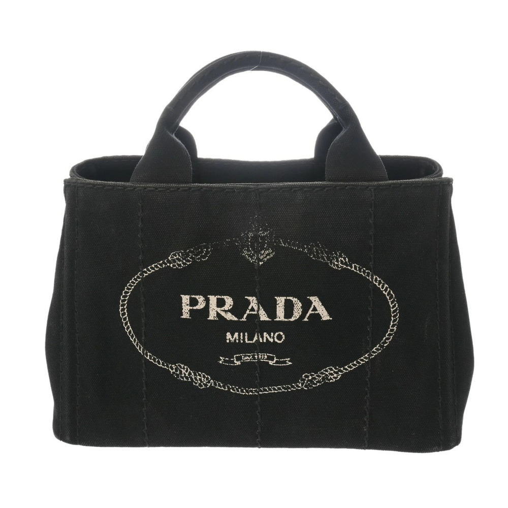PRADA Canapa Tote Bag Black Canvas Handbag